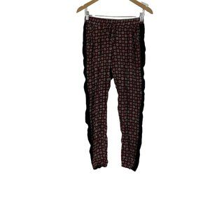 Be Bop Womens Maroon Floral Tapered Leg Drawstring Jogger Pant Size Medium